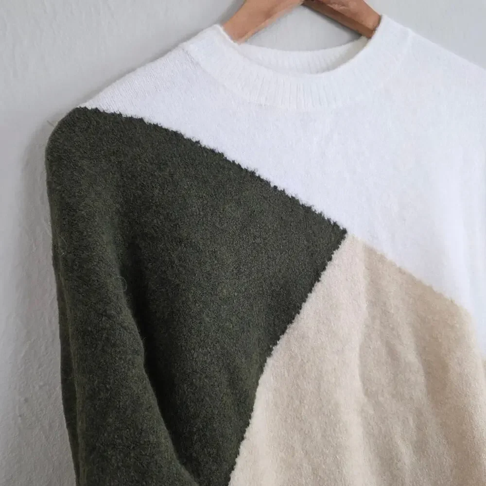 J. Crew Colorblock Mockneck Sweater Merino Wool Blend Green Cream White NWT XS
